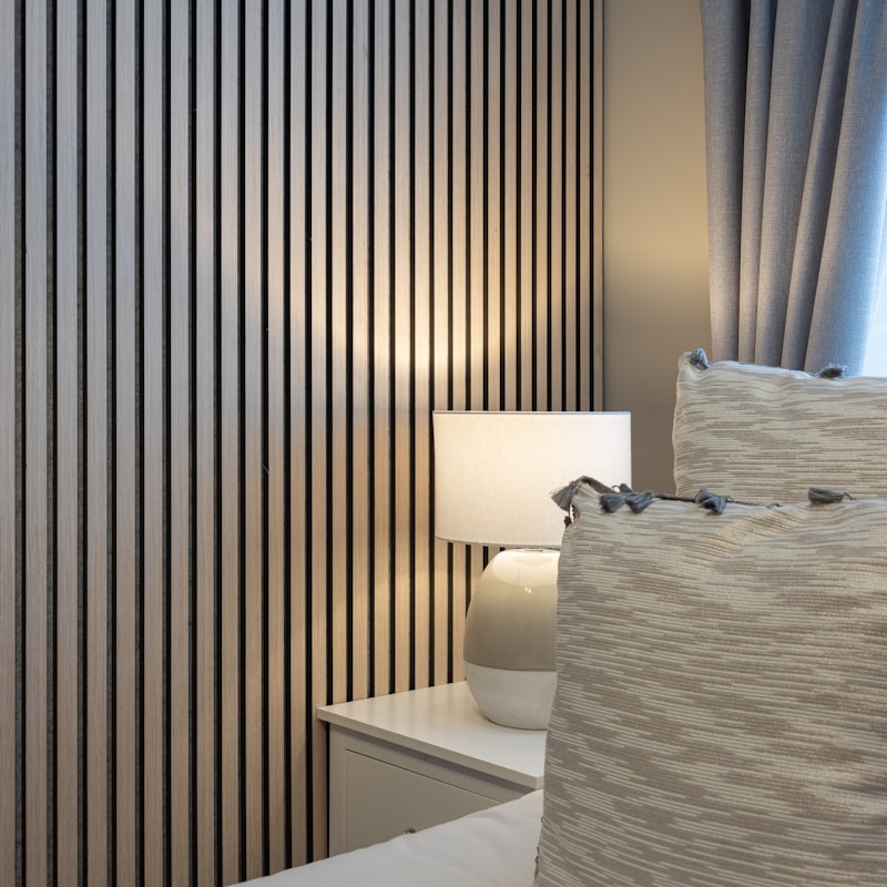 WPC wall cladding in contemporary bedroom